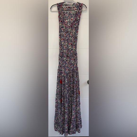 Poupette St. Barth Betty Bety Floral Georgette Maxi Dress Navy Azalea Tier Small - Picture 4 of 11